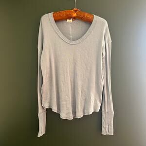 Free People We the Free Slate Blue Textured Long Sleeved Shirt Cotton M